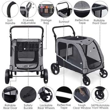 Saudism Dog Stroller For Large Dogs, Extra Large Pet Stroller For For Medium Dogs, Dog Stroller For ...