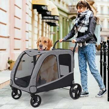 Saudism Dog Stroller For Large Dogs, Extra Large Pet Stroller For For Medium Dogs, Dog Stroller For 2 Dogs, Dog Wagon, Dog Carriage, Foldable Design, Adjustable Handle, With Pocket, Up To 160 lbs