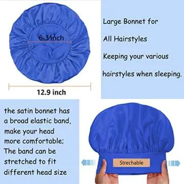 3 Pack Satin Bonnet Silk Bonnet for Sleeping, Sleep Bonnets for Women Hair Bonnet for Sleeping Large Sleep Cap, Wide Soft Band Bonnet for Curly Hair
