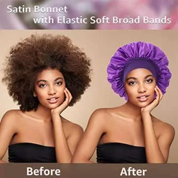 3 Pack Satin Bonnet Silk Bonnet for Sleeping, Sleep Bonnets for Women Hair Bonnet for Sleeping Large Sleep Cap, Wide Soft Band Bonnet for Curly Hair