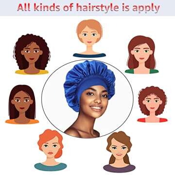 3 Pack Satin Bonnet Silk Bonnet for Sleeping, Sleep Bonnets for Women Hair Bonnet for Sleeping Large Sleep Cap, Wide Soft Band Bonnet for Curly Hair