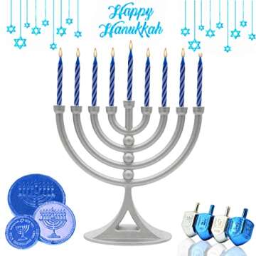 The Dreidel Company Classic Hanukkah Mini Menorah with Birthday Candles, for All 8 Days of Chanuka
