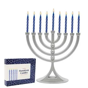 The Dreidel Company Classic Hanukkah Mini Menorah with Birthday Candles, for All 8 Days of Chanuka