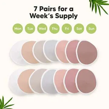 Organic Nursing Pads - 14 Washable Viscose Derived from Bamboo Breastfeeding Pads, Wash Bag, Reusable Breast Pads for Breastfeeding, Nipple Pads for Breastfeeding Essentials (Lovelle, M 3.9")
