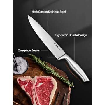 Knife Set, Aiheal 14PCS Kitchen Knife Set with Acrylic Knife Stand, No Rust and Super Sharp Knife Set Stainless Steel in One-Piece Design with Knife Sharpener for Kitchen, Include Steak Knives