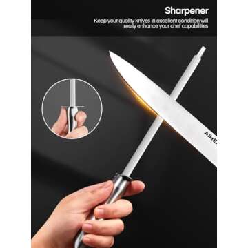 Knife Set, Aiheal 14PCS Kitchen Knife Set with Acrylic Knife Stand, No Rust and Super Sharp Knife Set Stainless Steel in One-Piece Design with Knife Sharpener for Kitchen, Include Steak Knives