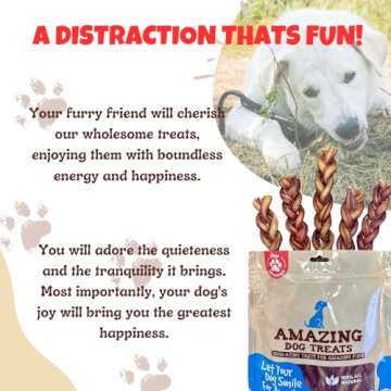 Amazing Dog Treats 6" Braided Bully Stick (5 Pcs/Pack) Bully Stick for Dogs - Made from Premium Grass Fed Beef