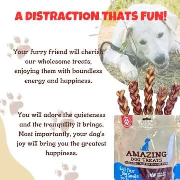 Amazing Dog Treats 6" Braided Bully Stick (5 Pcs/Pack) Bully Stick for Dogs - Made from Premium Grass Fed Beef