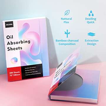 JOLVKA Oil Absorbing Sheets Film (200 Sheets), Oil Control Blotting Paper, Bamboo Charcoal, Gentle Touch for the Skin, Clean Of Excess Facial oil…