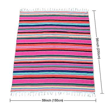 OurWarm 59 x 84 Inch Mexican Blanket Striped Tablecloth for Mexican Party Decorations, Large Square Cotton Mexican Serape Blanket Outdoor Table Cover Table Cloth