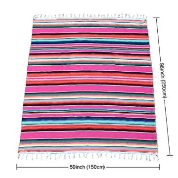 OurWarm 59 x 84 Inch Mexican Blanket Striped Tablecloth for Mexican Party Decorations, Large Square Cotton Mexican Serape Blanket Outdoor Table Cover Table Cloth