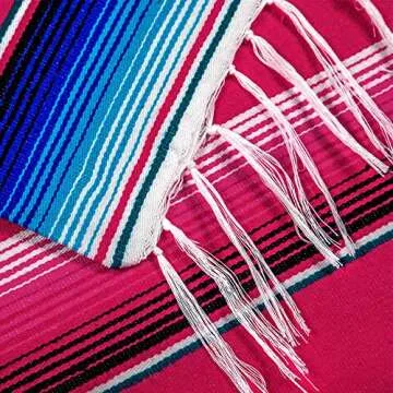 OurWarm 59 x 84 Inch Mexican Blanket Striped Tablecloth for Mexican Party Decorations, Large Square Cotton Mexican Serape Blanket Outdoor Table Cover Table Cloth