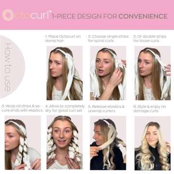 Octocurl Heatless Curls Headband - Hair Curlers to Sleep In - Heatless Curlers for Short Hair (Microfiber - White)