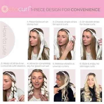 Octocurl Heatless Curls Headband - Hair Curlers to Sleep In - Heatless Curlers for Short Hair (Microfiber - White)