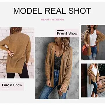 Dokotoo Womens Winter Fall 2023 Oversized Open Front Cozy Long Sleeve Cardigans Sweaters Soft Thick Chunky Cable Knitting Fashion Coats Outerwear Cardigans Jackets with Pockets Apricot Small