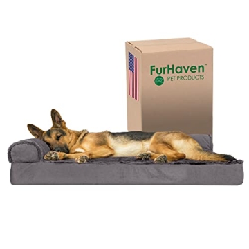 Furhaven Large Orthopedic Dog Bed with Washable Cover - Jumbo/XL Plush Chaise
