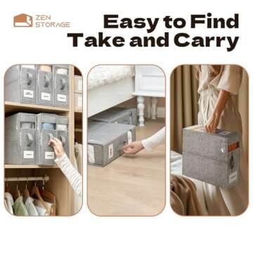 4Pack Sheet Storage Organizer (King & Queen Size) with handle, Foldable Sheet Set Organizer for Linen Closet, Sheet Organizer for Blanket, Coverlet and Towel, Grey