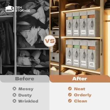 4Pack Sheet Storage Organizer (King & Queen Size) with handle, Foldable Sheet Set Organizer for Linen Closet, Sheet Organizer for Blanket, Coverlet and Towel, Grey