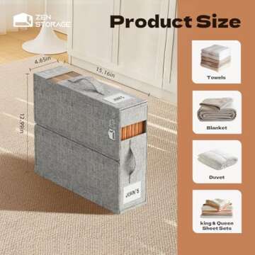 4Pack Sheet Storage Organizer (King & Queen Size) with handle, Foldable Sheet Set Organizer for Linen Closet, Sheet Organizer for Blanket, Coverlet and Towel, Grey