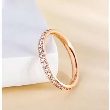 TIGRADE 2mm Women Titanium Eternity Ring Cubic Zirconia Anniversary Wedding Engagement Band Size 3-1...