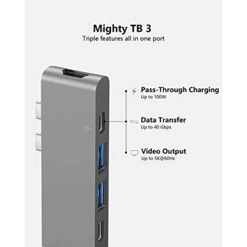 Purgo USB C Hub for MacBook Pro 13 M2 Air 2022/2021-2018, MacBook Adapter with 4K HDMI, 100W PD, 40Gbps TB3 5K@60Hz, USB-C, 2 USB 3.0 and SD/Micro Card Readers