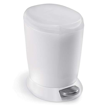 simplehuman Compact Round Bathroom Step Trash Can - 6 Liter / 1.6 Gallon - Elegant White Plastic wit...