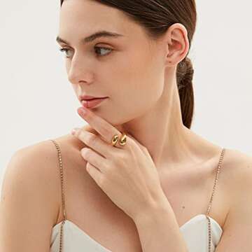 YADUDA Minimalist Teardrop Chunky Rings for Women High Polish Tarnish Resistant Open Rings Gold Ring...
