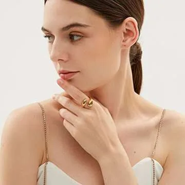 YADUDA Bold Teardrop Chunky Rings for Women - 14K Gold Plated Elegance