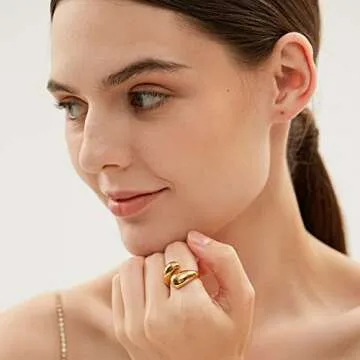 YADUDA Minimalist Teardrop Chunky Rings for Women