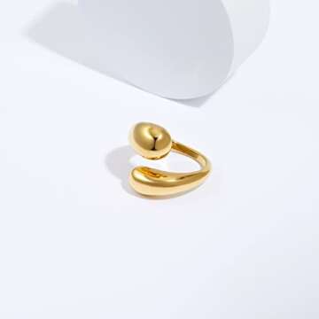 YADUDA Minimalist Teardrop Chunky Rings for Women High Polish Tarnish Resistant Open Rings Gold Rings for Women 14K Gold Plated Wide Thick Bold Statement Ring for Women, Size 8