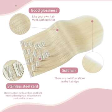HUAYI Platinum Blonde Hair Extensions, Human Hair Clip in Extensions 70g 18 Inch 7pcs Blonde 100% Real Human Hair Clip ins for Women #60