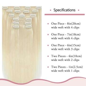 HUAYI Platinum Blonde Hair Extensions, Human Hair Clip in Extensions 70g 18 Inch 7pcs Blonde 100% Real Human Hair Clip ins for Women #60