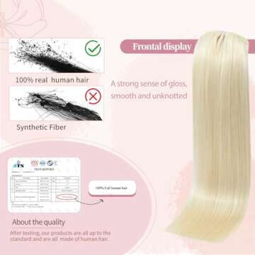 HUAYI Platinum Blonde Hair Extensions, Human Hair Clip in Extensions 70g 18 Inch 7pcs Blonde 100% Real Human Hair Clip ins for Women #60