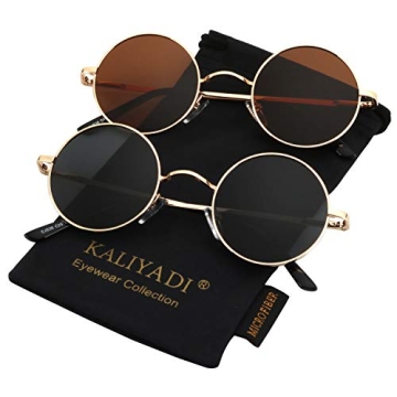 KALIYADI Round Polarized Sunglasses for Men Women - Vintage Style UV Protection (Set of 2)
