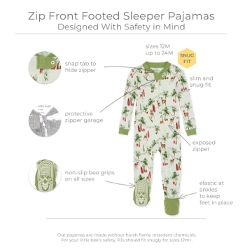 Burt's Bees Baby Baby Girls Pajamas, One-Piece Footed Sleeper PJs, Non-Slip Snug Fit for Infants 12, 18, and 24 Months