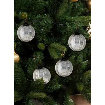 Serene Spaces Living Set of 9 Beaded Texture Polished Silver Glass Ornament Ball, Glass Home Decor A...