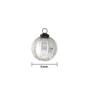 Serene Spaces Living Set of 9 Beaded Texture Polished Silver Glass Ornament Ball, Glass Home Decor Accents, Silver Ornament Balls for Christmas, Wedding, Events, Measures 3" Diameter & 3" Tall