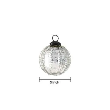 Serene Spaces Living Set of 9 Beaded Texture Polished Silver Glass Ornament Ball, Glass Home Decor Accents, Silver Ornament Balls for Christmas, Wedding, Events, Measures 3" Diameter & 3" Tall
