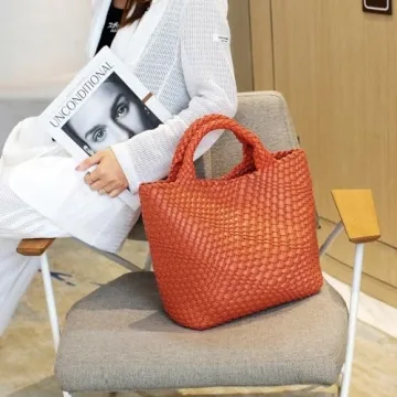 JINMANXUE Fashion Woven Bag Shopper Bag Travel Handbags and Purses Women Tote Bag Large Capacity Shoulder Bags(Orange)