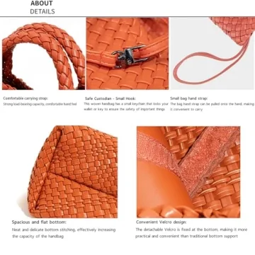 JINMANXUE Fashion Woven Bag Shopper Bag Travel Handbags and Purses Women Tote Bag Large Capacity Shoulder Bags(Orange)
