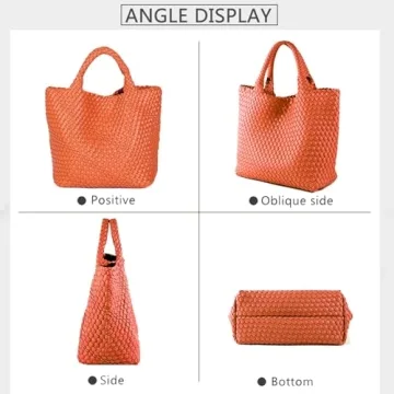 JINMANXUE Fashion Woven Bag Shopper Bag Travel Handbags and Purses Women Tote Bag Large Capacity Shoulder Bags(Orange)