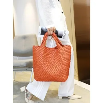 JINMANXUE Fashion Woven Bag Shopper Bag Travel Handbags and Purses Women Tote Bag Large Capacity Shoulder Bags(Orange)