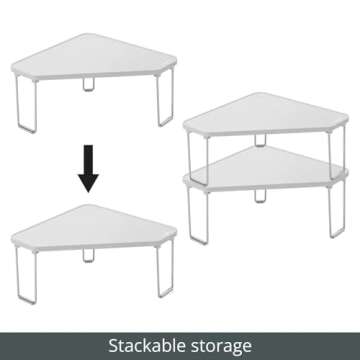 mDesign Plastic/Steel Corner Stackable Rack, Storage Organizer Shelf for Bathroom, Vanity, Countertop, Sink, Cabinet, Holds Makeup, Shower Accessories, Ligne Collection - 2 Pack - Stone Gray