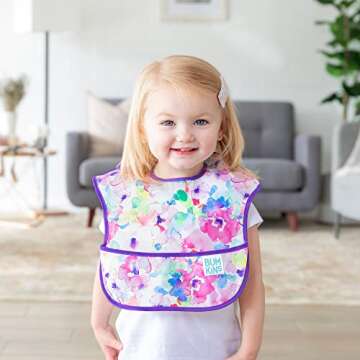 Bumkins Bibs for Girl or Boy, SuperBib Baby and Toddler for 6-24 Mos, Essential Must Have for Eating, Feeding, Baby Led Weaning Supplies, Mess Saving Catch Food, Waterproof Soft Fabric, Watercolors