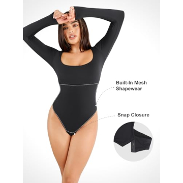 Popilush Long Sleeve Bodysuit for Tummy Control