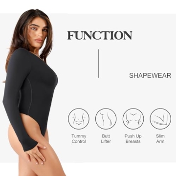 Popilush Long Sleeve Bodysuit for Tummy Control