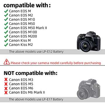 Glorich ACK-E12 AC Power Adapter DR-E12 DC Coupler LP-E12 LPE12 Dummy Battery Kit for Canon EOS M200, M100, M50 Mark II, M50, M10, M2, M, Kiss M, Kiss M2 Mirrorless Digital Cameras.