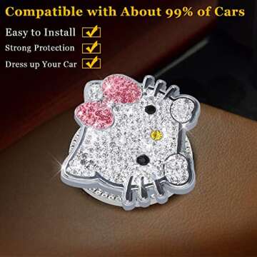 YOLRIND Car Push Start Button Cover, Cute Cat Bling Car Accessories for Women Engine Push to Start Button Cover Interior Accessories Decor (Pink)