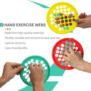 ZHIAMZ Hand Exercise Webs for Physical Therapy, Hand Grip Strengthener, Finger Exerciser, Portable Size, Latex Free, 7" Diameter (Medium-Red)