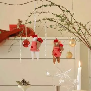 Watereem Set of 2 Valentine's Day Felt Mice Ornaments, 4.5" Hanging Wool Mouse Couple Figurine with Bouquet, Tiered Tray Tabletop Decor, Valentines Anniversary Easter Gifts Wedding Party Supply